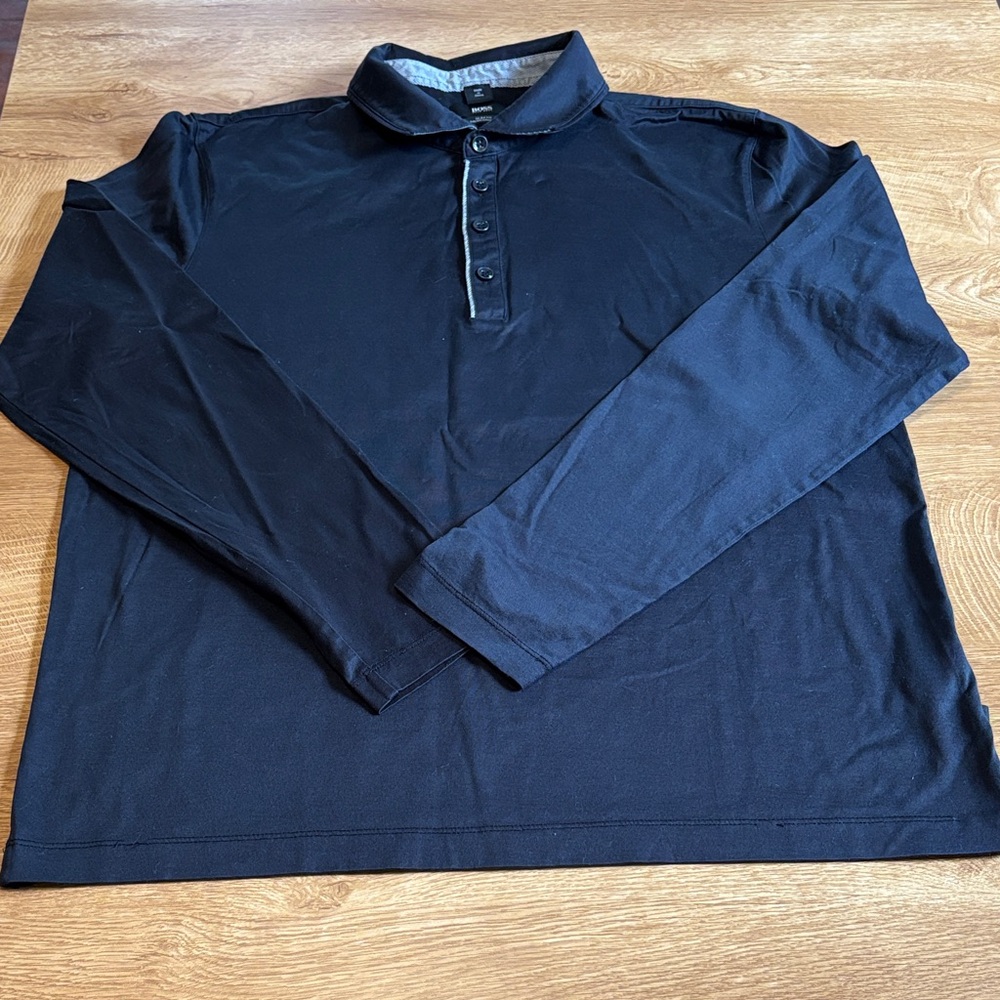 Hugo Boss Men's Long Sleeve Polo Shirt - Black Size X-Large Slim Fit